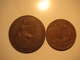 Foreign Coins: Great Britain 1906 Penny & 1959 1/2 Penny