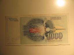 Foreign Currency: 1991 Yugoslavia 1,000 Dinara