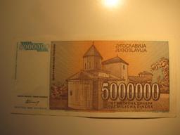 Foreign Currency: 1993 Yugoslavia 5 Million  Dinara