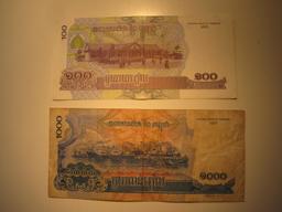 Foreign Currency: Cambodia 100 & 1,000 unit notes