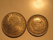 Foreign Coins:  Spain 1957 5 & 1975 25 Ptas coins