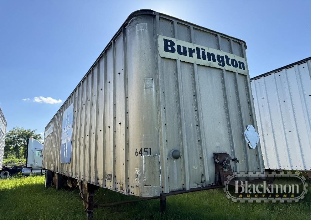 1974 GINDY VAN TRAILER,  40', SLIDING TANDEM AXLES, SPRING RIDE, 24.5 TIRES