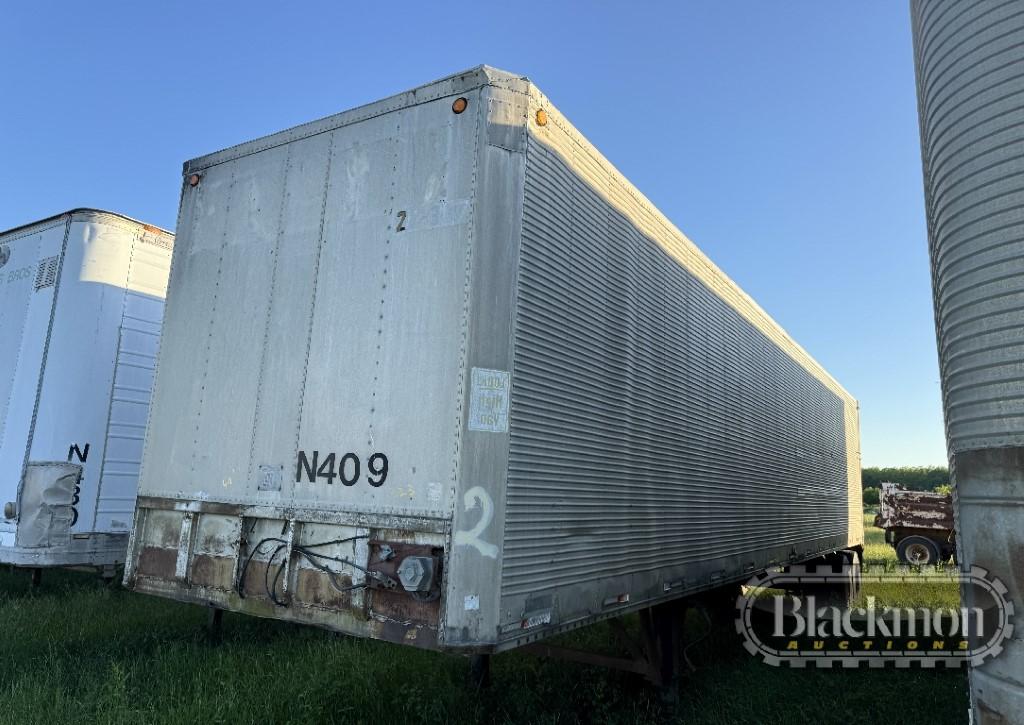 1973 FRUEHAUF VAN TRAILER,  40', SLIDING TANDEM AXLES, SPRING RIDE, 22.5 TI