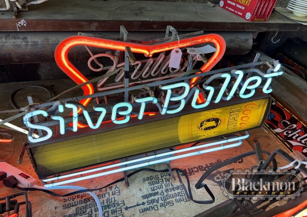 COORS SILVER BULLET VINTAGE NEON SIGN,  WORKS