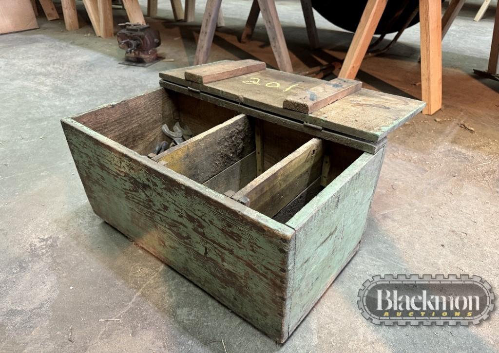 WOODEN CRATE OF WRENCHES,  ON FLOOR
