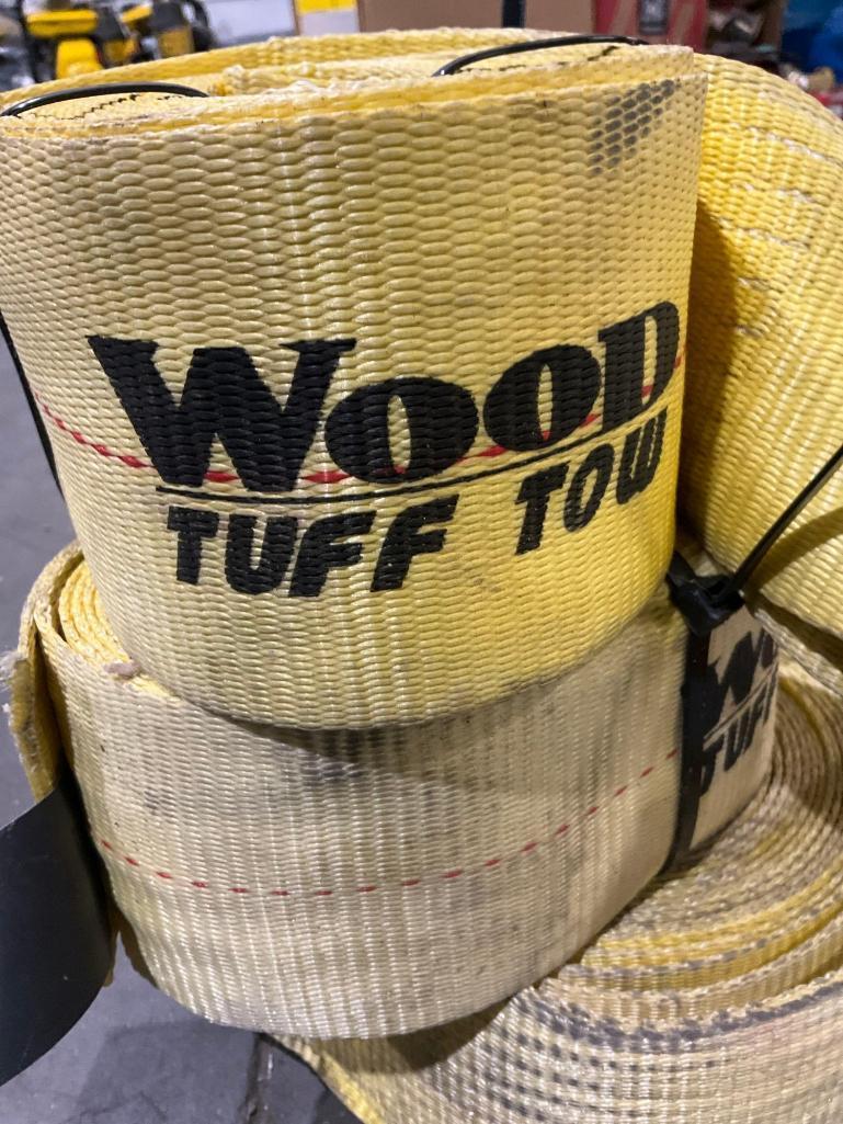 ( 4 ) WOOD TUFF TOW HEAVY DUTY RATCHET TIE DOWNS, APPROX RATED CAPACITY 15,000LBS