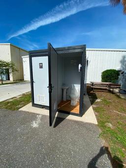 UNUSED 2023 DOUBLE STALL PORTABLE BATHROOM , SINK, TOILET, TOILET PAPER HOLDER, LIGHTS, APPROX 48 W