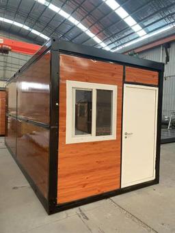 UNUSED WOOD GRAIN EXTERIOR PORTABLE WAREHOUSE, APPROX 19' L x 7' W x 7.2FT H( ITEM IS PREPARED FO