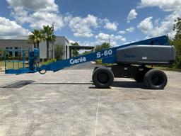 GENIE BOOMLIFT MODEL S-60, DIESEL , MAX PLATFORM HEIGHT 60FT, MAX PLATFORM REACH 50FT, 4X4, RUNS ...