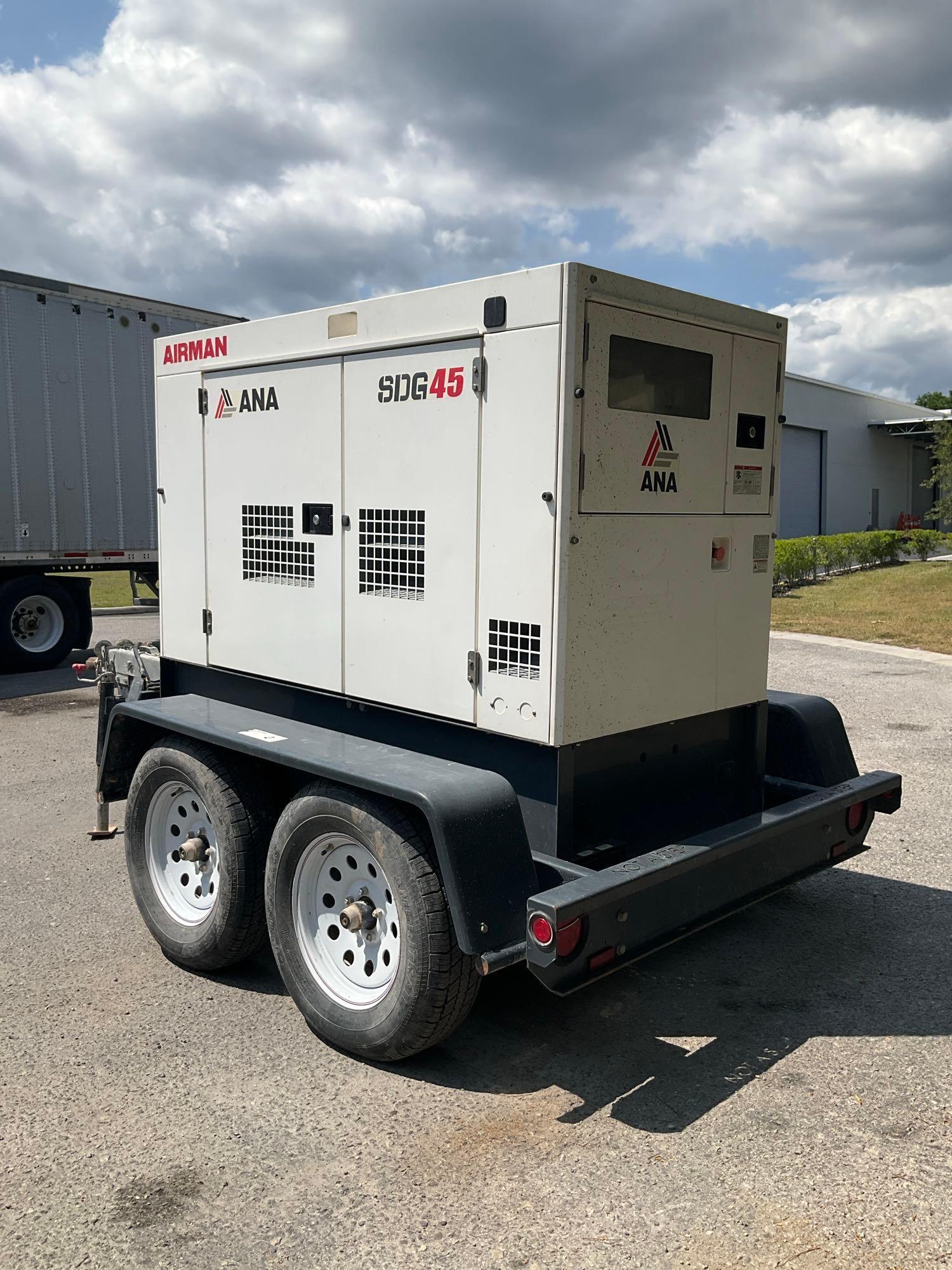 2021 AIRMAN SDG45S-8E2 GENERATOR, DIESEL, TRAILER MOUNTED, 45KVA, 240/480V, PHASE 3, BILL OF SALE...