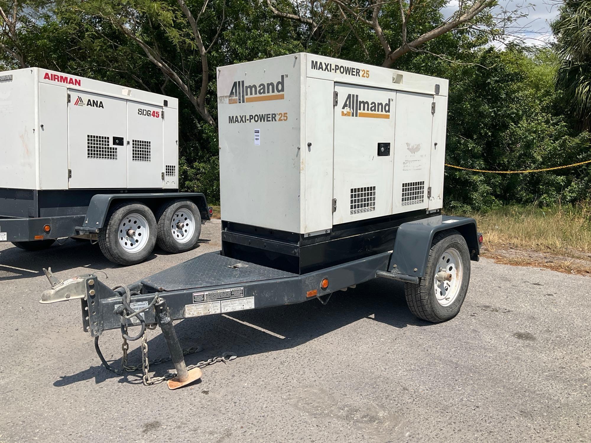 2022 ALLMAND MAXI-POWER MP25-8E1 GENERATOR, DIESEL, TRAILER MOUNTED, 25KVA, 240/480V, PHASE 3, BILL