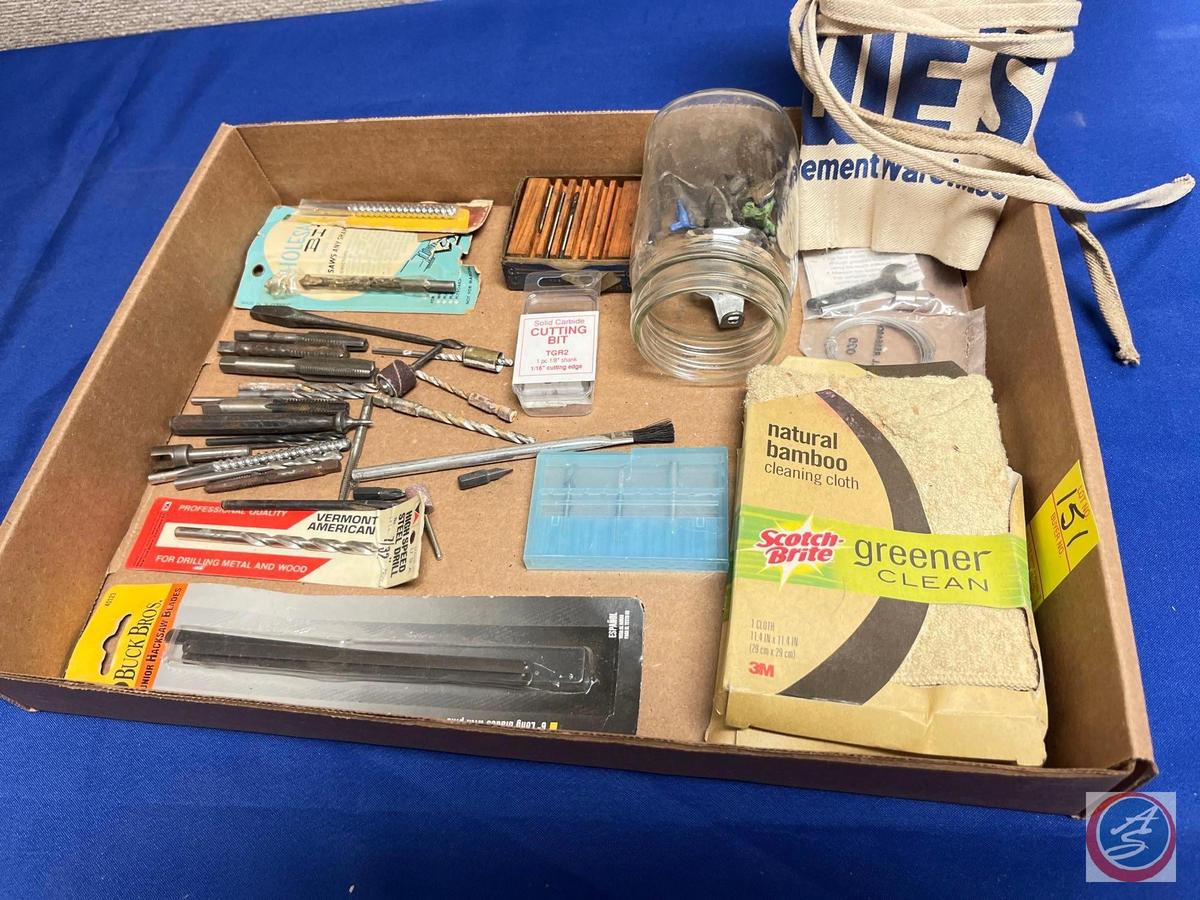 Assortment of Drill Bits, Nail Apron, Bamboo Cleaning Cloth, Hacksaw Blades...