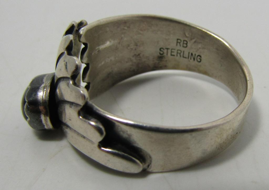"RB" ONYX RING STERLING SILVER SIZE 13