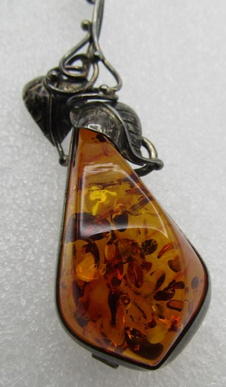 FOSSILIZED BALTIC AMBER PIN STERLING SILVER BROOCH