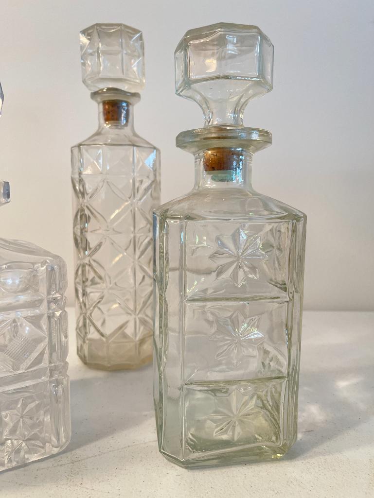 Group of 3 Vintage Clear Glass Decanters