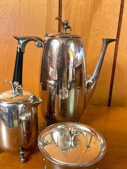 Vintage Silver on Copper Coffee Pot and Creamer/Sugar Set