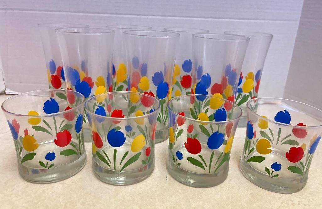 Set of 11 Libbey Jubilee Tulips Drinking Glasses