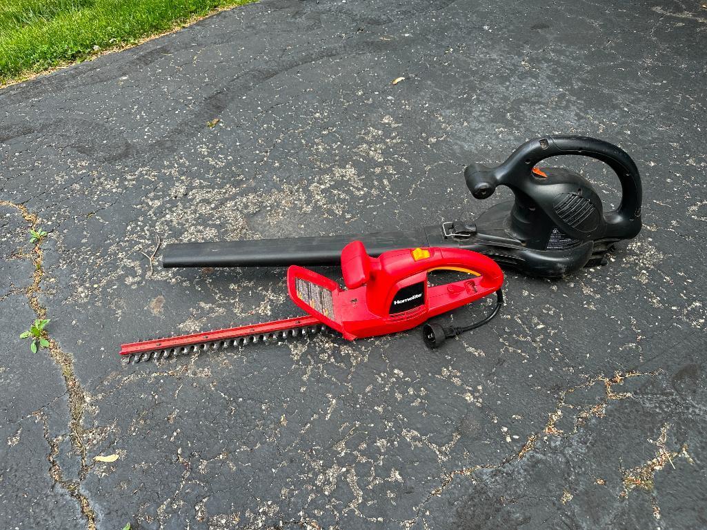 Homelite Hedge Trimmer and a Remington Electric Blower/Vac, Being used at Home