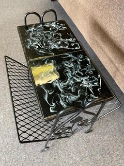 Vintage Wire Magazine Rack with Tile Top