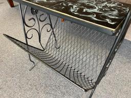 Vintage Wire Magazine Rack with Tile Top