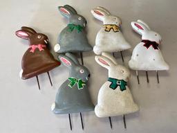 Group of 6 Concrete Rabbit Lawn Ornaments