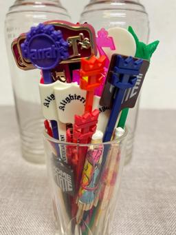 Pair of Glass Decanters with Plastic Swizzle Sticks