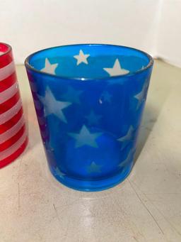 Four Glass Patriotic Candle Holders