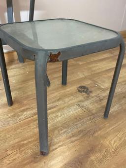 Pair of Outdoor Metal and Glass Top Tables