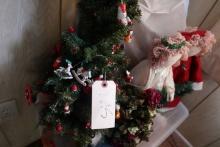 LOT OF CHRISTMAS DECORATIVES INCLUDING MINIATURE TREES ETC