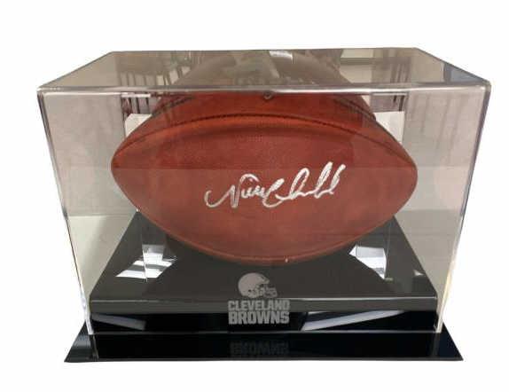 Football Signed by Nick Chubb in Display Case