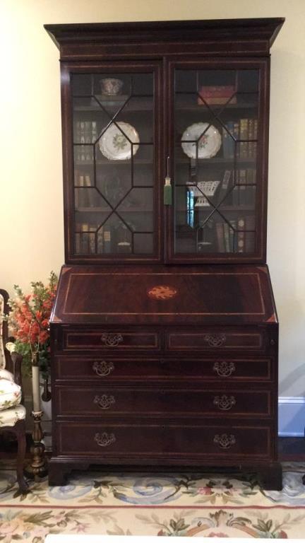 Antique Mahogany Secretary in Inlaid Satinwood,