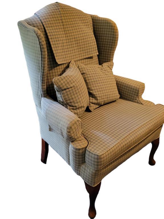 Upholstered Wing Back Chair with (2) Matching