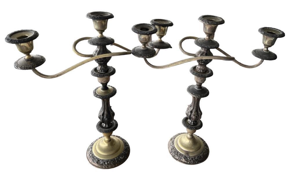 (2) Sheridan Silver Plate Candelabras—18.5” Tall