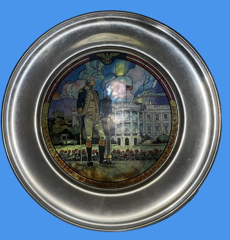 (2) Jefferson Pewter and Stained Glass Plates