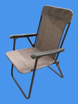 (2) Folding Patio Chairs and (1) Rattan