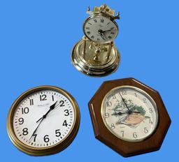 (2) Wall Clocks and Elgin Gold Toned Rotating