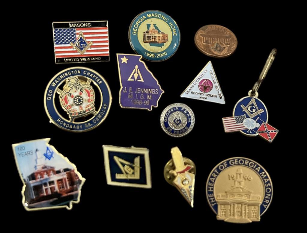 Assorted Free Masons Pins, Etc