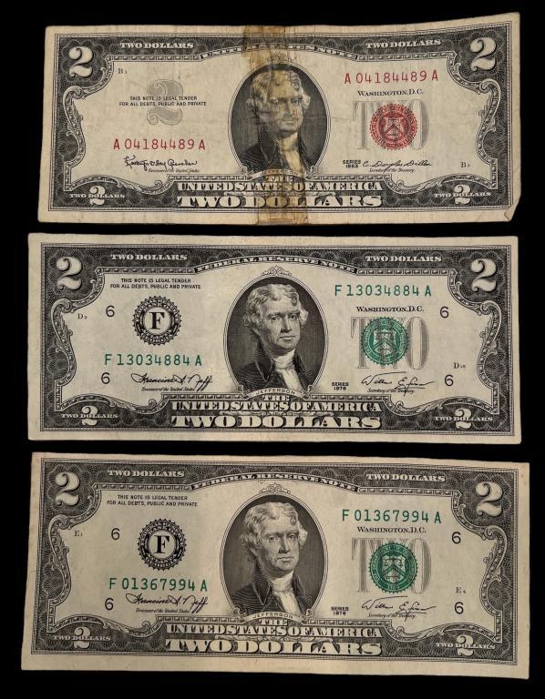 1963 $2 Bill Red Seal and (2) 1976 $2 Bills