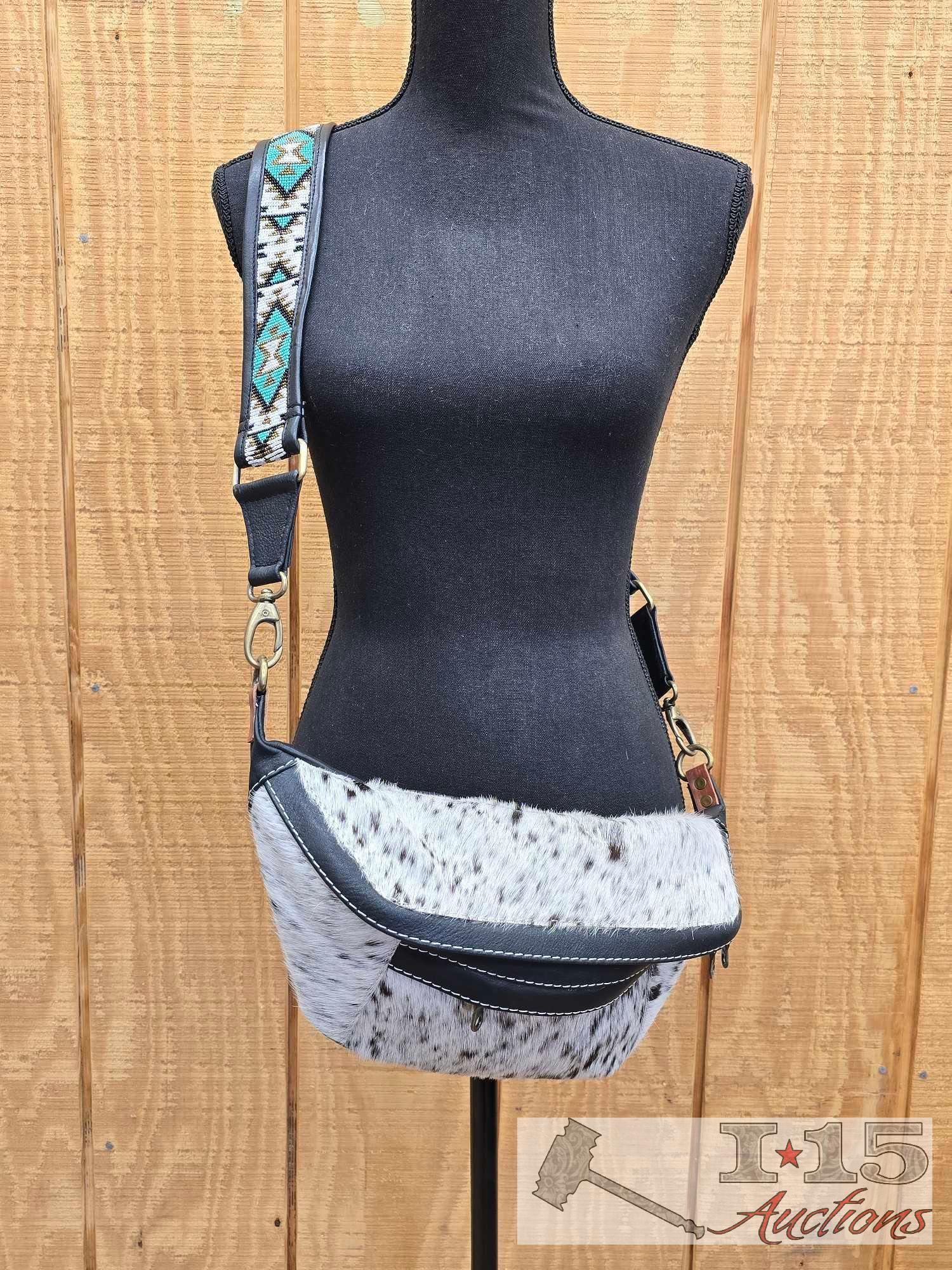 YKK Cowhide Fanny Pack with Native American Beaded & Cheetah Print Strap