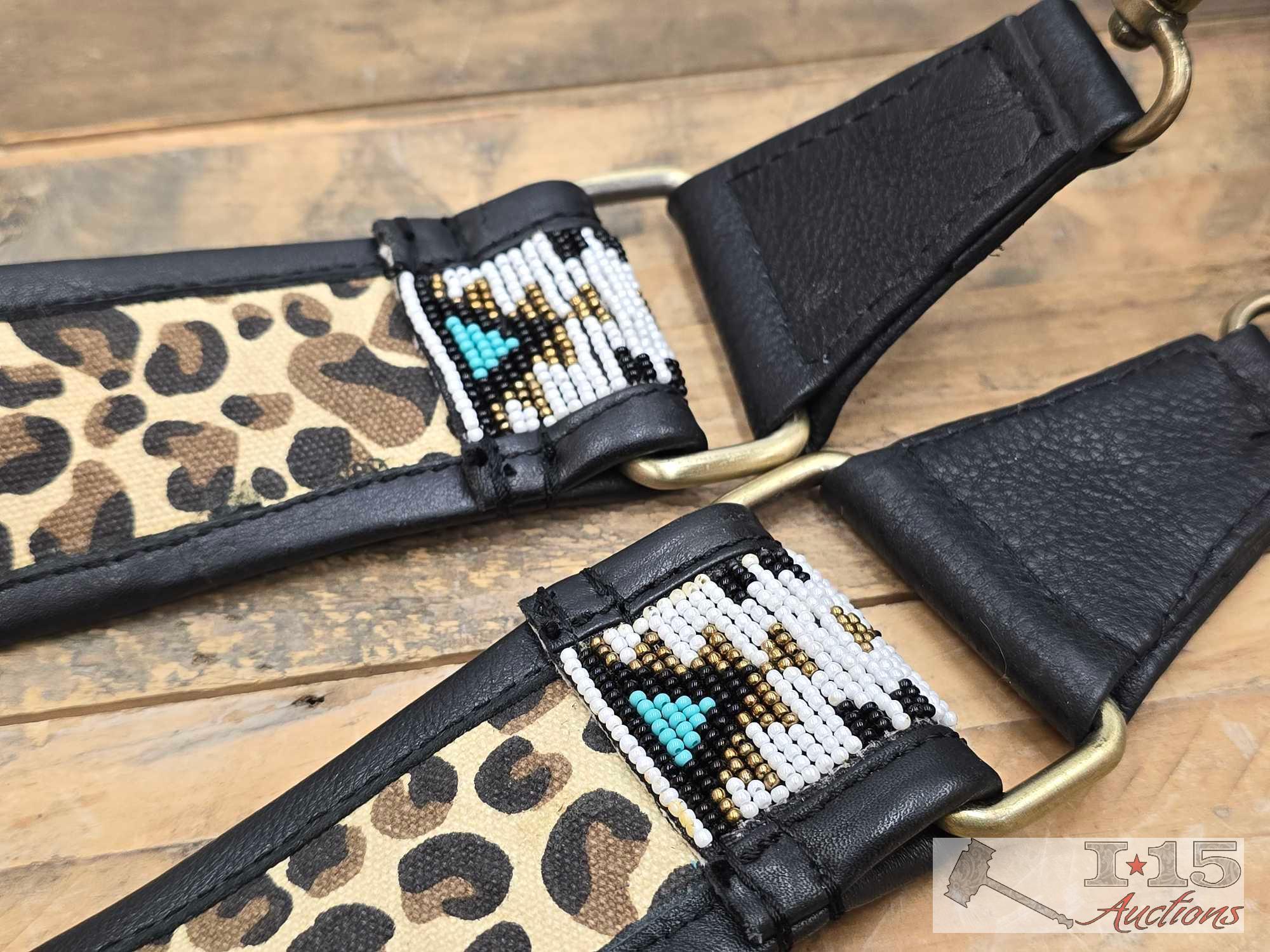 YKK Cowhide Fanny Pack with Native American Beaded & Cheetah Print Strap