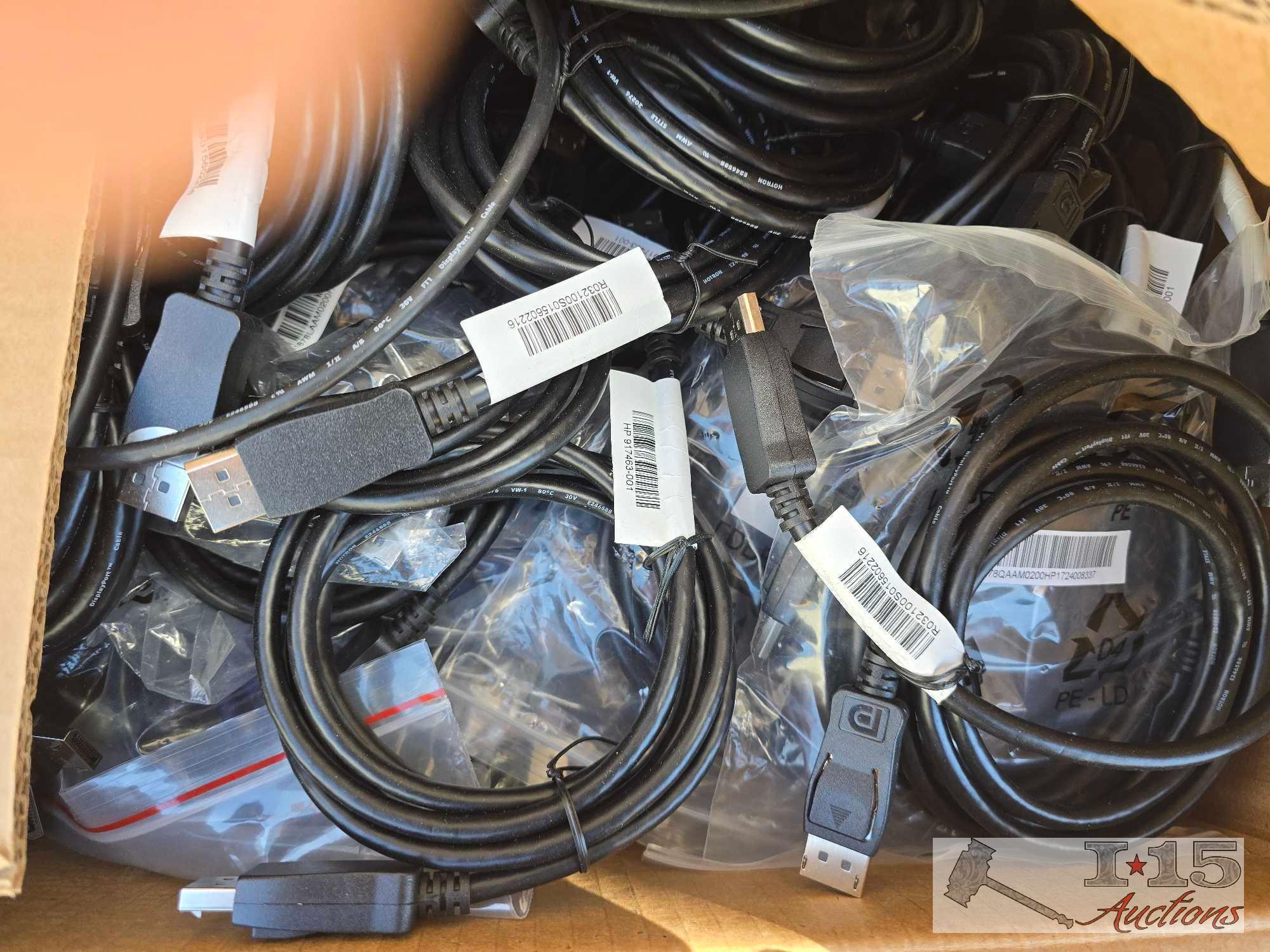(6) Boxes of HP Powercords, HDMI Cables, Monior Cables and more