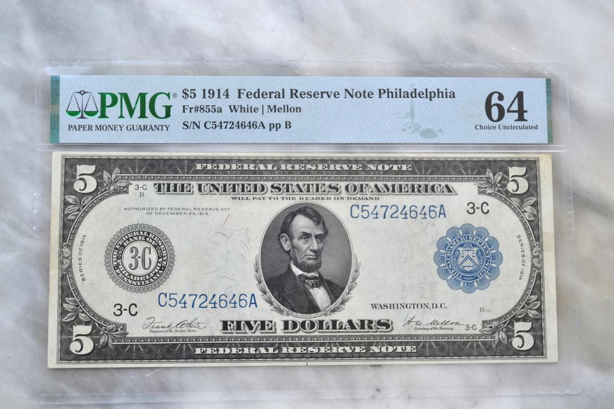 1914 $5 Philadelphia Bill Graded 64