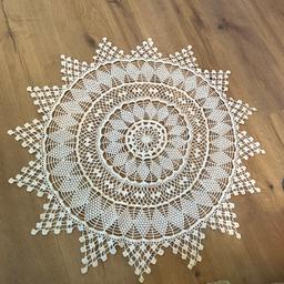 Vintage 32" Hand Crocheted Ivory Doily