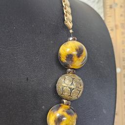 Beaded Necklace and Earrings, Tigers Eye and Gold Beads