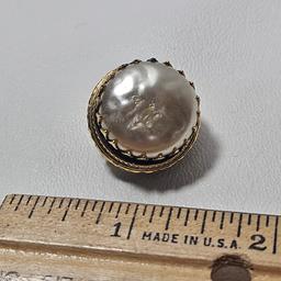 Vintage Freirich Gold Tone Filigree Faux Baroque Pearl Brooch