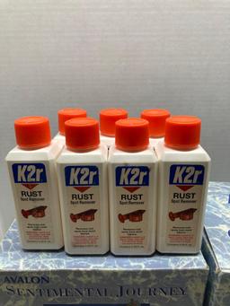 Pair of quartz table clocks, and K2R rust spot remover seven bottles