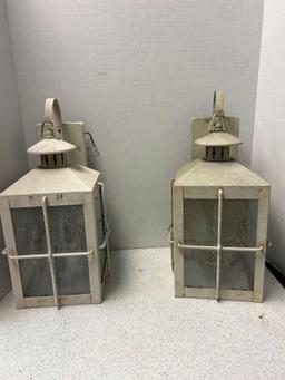 vintage lantern bubble, glass panels, three fixtures