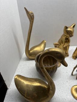 large selection of brass animals mid-century cats ducks deer mice etc.