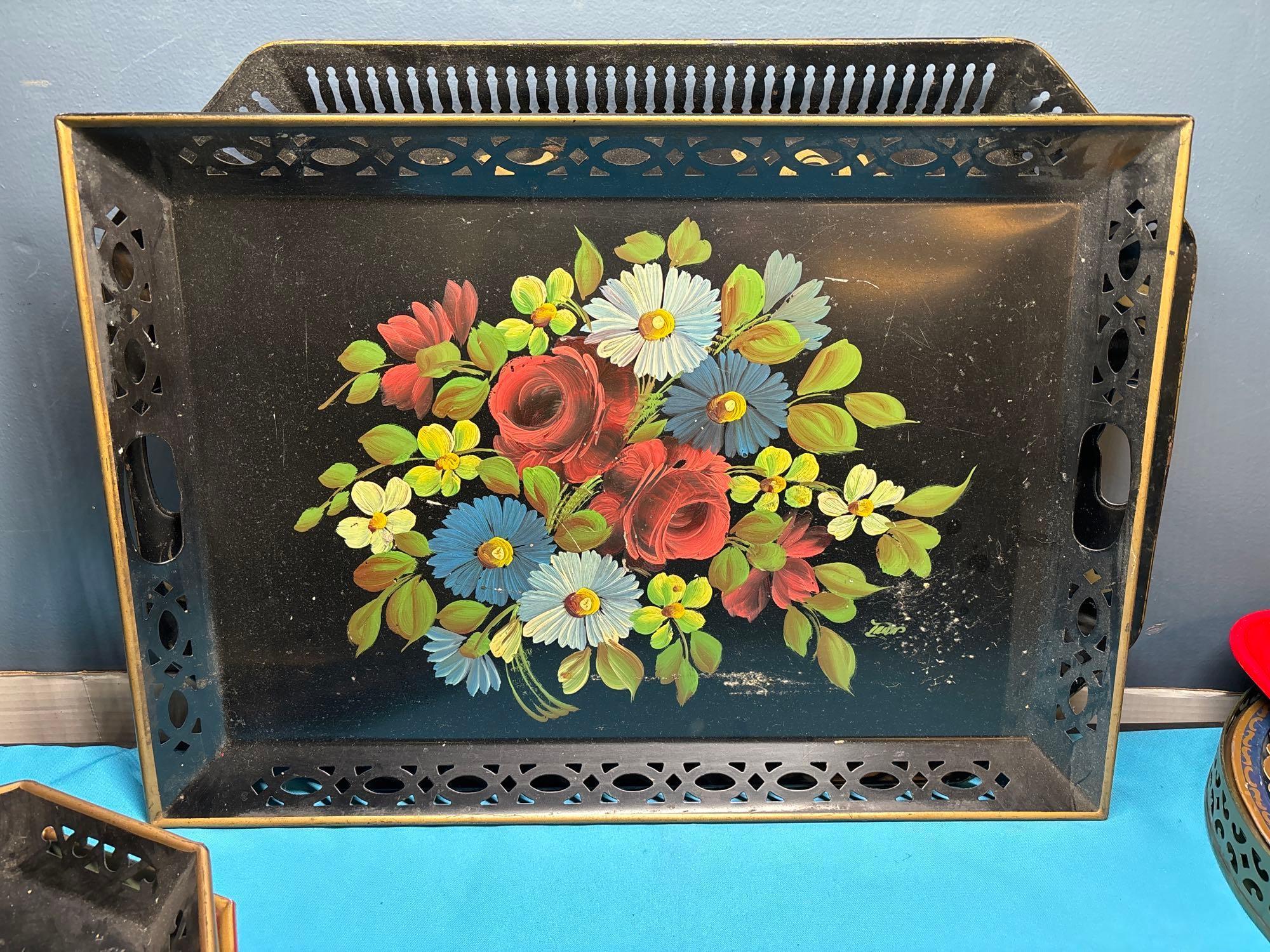 large collection of vintage trays