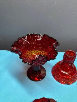 Fenton Amberina thumbprint basket Mosser Eye winker